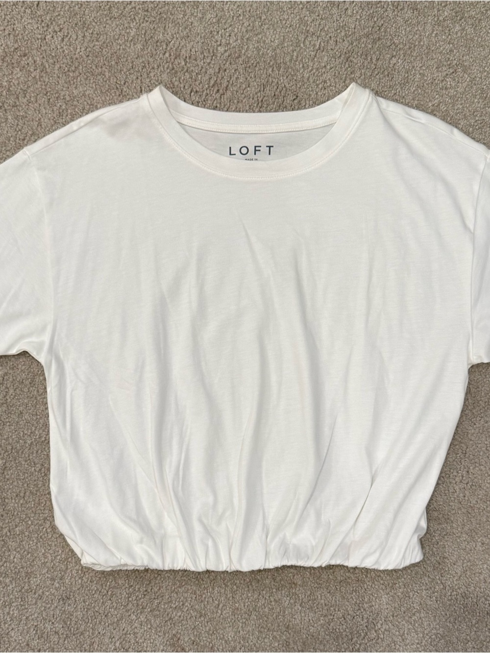 LOFT White Cropped Elastic-Hem Tee Top
